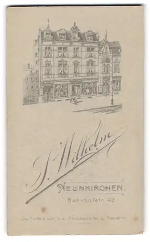 Fotografie S. Wilhelm, Neunkirchen, Ansicht Neunkirchen, Foto-Atelier in der Bahnhofstr. 42, Rückseitig Mädchen-Portrait
