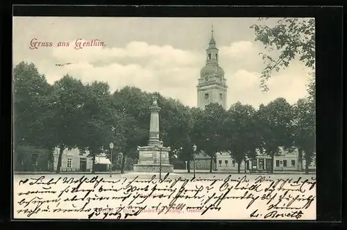 AK Genthin, Marktplatz mit Denkmal