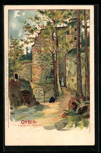 Künstler-AK Oybin, Eingang zur Kirchruine