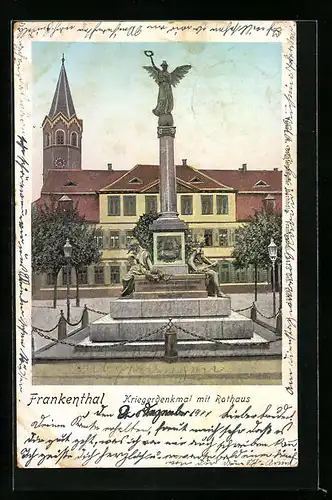AK Frankenthal, Kriegerdenkmal mit Rathaus