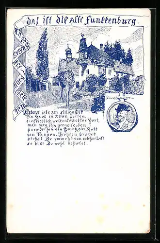Lithographie Naunhof b. Leipzig, Die alte Funkenburg