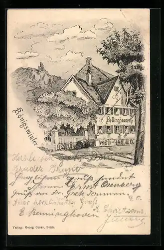 Lithographie Königswinter, Restaurant Bellinghausen