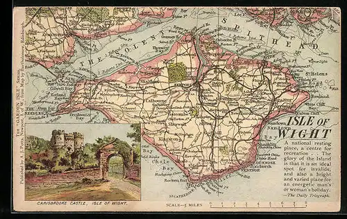 AK Isle of Wight, Landkarte der Insel, Carisbrooke Castle