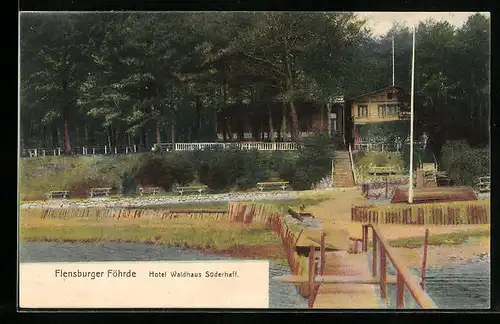 AK Süderhaff, Hotel Waldhaus mit Steg