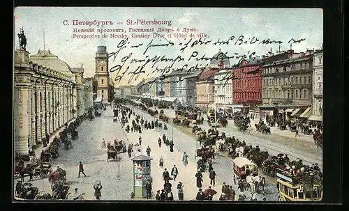 AK St. Petersbourg, Perspective de Nevsky, Gostiny Dvor et Hotel de ville