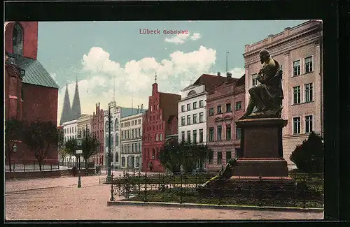 AK Lübeck, Geibelplatz mit Denkmal