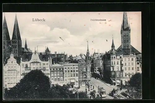 AK Lübeck, Holstenstrasse aus der Vogelschau