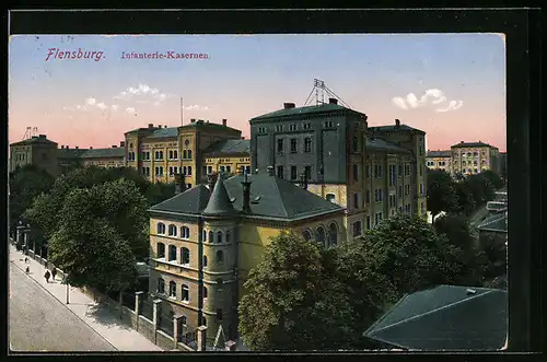 AK Flensburg, Infanterie-Kasernen aus der Vogelschau