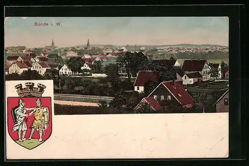 AK Bünde i. W., aus der Vogelschau, Wappen