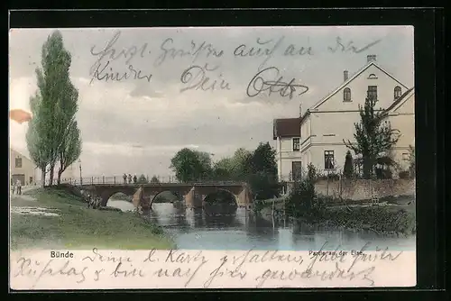 AK Bünde i. W., Partie an der Else mit Brücke und weissem Haus