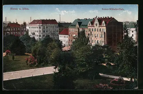 AK Riesa /Elbe, Kaiser-Wilhelm-Platz aus der Vogelschau