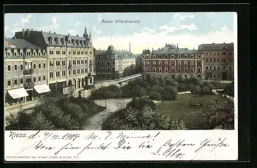 AK Riesa /Elbe, Kaiser Wilhelmsplatz von oben gesehen