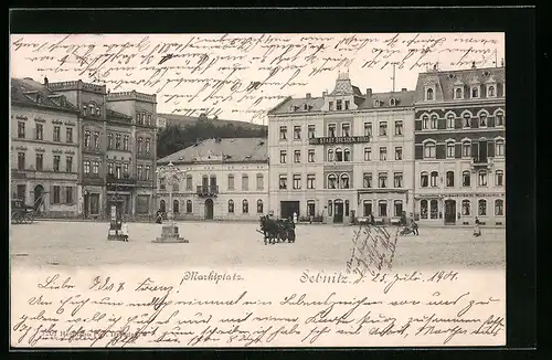 AK Sebnitz, Marktplatz mit Hotel Stadt Dresden