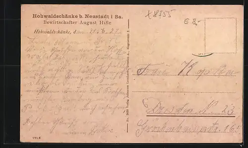 AK Neustadt /Sa., Gasthaus Hohwaldschänke, Gedicht