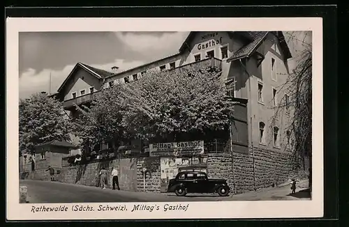 AK Rathewalde /Sa., Mittags Gasthof mit Strasse