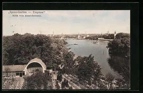 AK Berlin-Treptow, Gasthaus Spreegarten, Blick vom Aussichtsturm