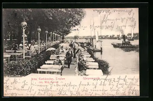 AK Berlin-Treptow, Gasthaus Altes Eierhäuschen, Uferpromenade