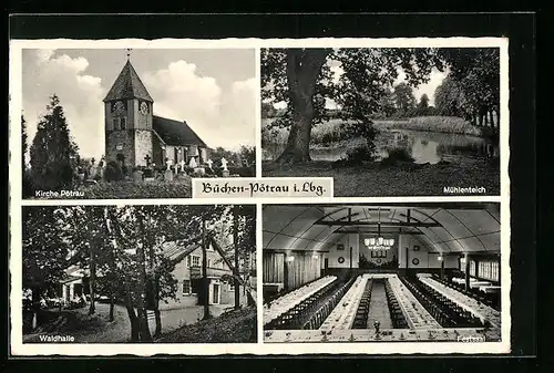 AK Büchen-Pötrau i. Lbg., Festsaal, Mühlenteich, Kirche Pötrau