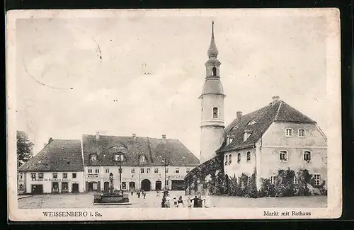 AK Weissenberg i. Sa., Markt mit Rathaus