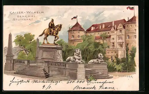 Lithographie Stuttgart, Kaiser-Wilhelm Denkmal