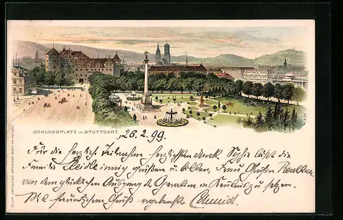 Lithographie Stuttgart, Blick auf Schlossplatz