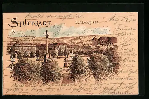 Lithographie Stuttgart, Ansicht Schlossplatz