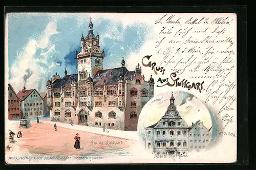 Lithographie Stuttgart, Neues und Altes Rathaus