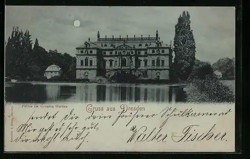 Mondschein-AK Dresden, Palais im Grossen Garten