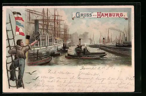 Lithographie Hamburg-Harburg, Hafen