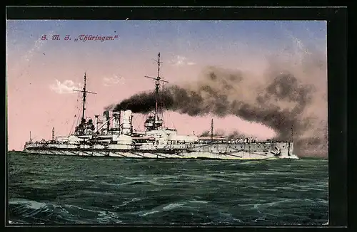 AK Kriegsschiff SMS Thüringen auf offener See