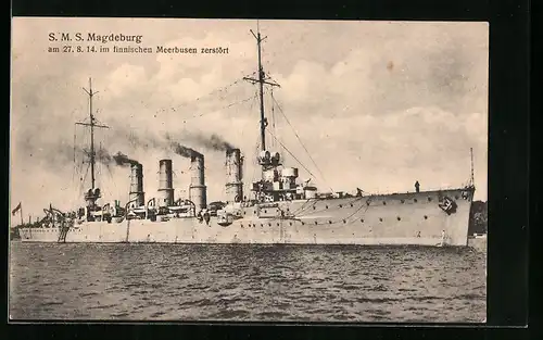 AK Kriegsschiff SMS Magdeburg, am 27.08.1914 im finnischen Meerbusen zerstört