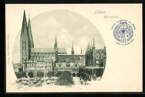 AK Lübeck, Blick auf den Marktplatz mit Kirche