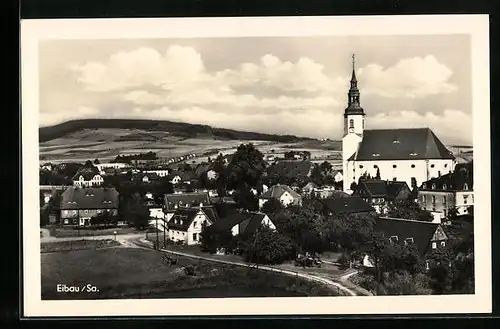 AK Eibau /Sa., Ortsansicht mit Kirche