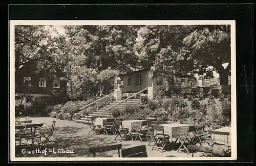 AK Lübau, Blick auf Gasthof mit Garten