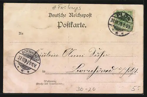 AK V. d.Tann, Führer des 4. schlesw.-holst. Freicorps, Schleswig-Holsteinische Jubiläums-Postkarte 1848-98