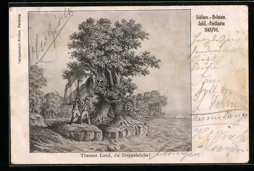 AK Teures Land, du Doppeleiche!, Schlesw.-Holsteinische Jubil.-Postkarte 1848-98, Revolution 1848