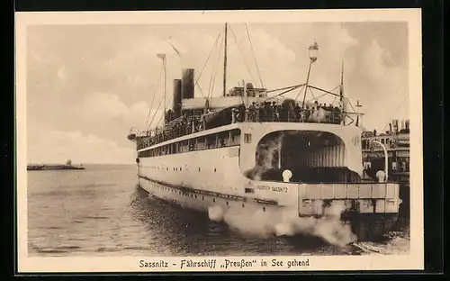 AK Sassnitz / Rügen, Fährschiff Preussen in See gehend