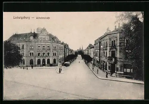 AK Ludwigsburg, Wilhelmstrasse mit Litfassäule