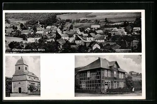 AK Referinghausen /Kr. Brilon, Ortsansicht aus der Vogelschau, Kirche