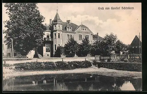 AK Langebrück i. Sa., Vorderansicht des Gasthof Schönborn