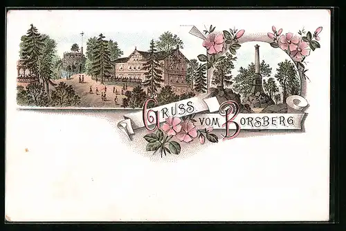 Lithographie Dresden-Rockau, Ausflügler auf dem Borsberg