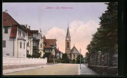 AK Löbau, Partie aus der Goethestrasse
