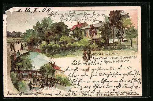 Lithographie Grubschütz, Gasthaus zum Spreethal, Colonade