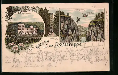 Lithographie Thale, Hotel Rosstrappe, Winzenburg, Hexensprung