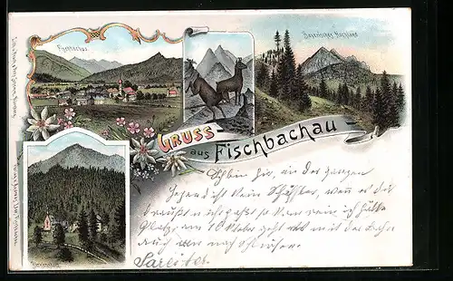 Lithographie Fischbachau, Ortsansicht, Bayerisches Hochland, Birkenstein