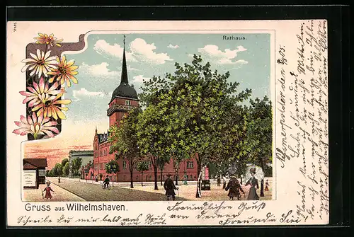 Lithographie Wilhelmshaven, Partie am Rathaus