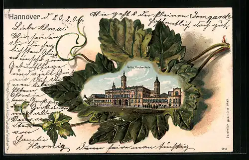 Lithographie Hannover, Techn. Hochschule in einem Blatt dargestellt