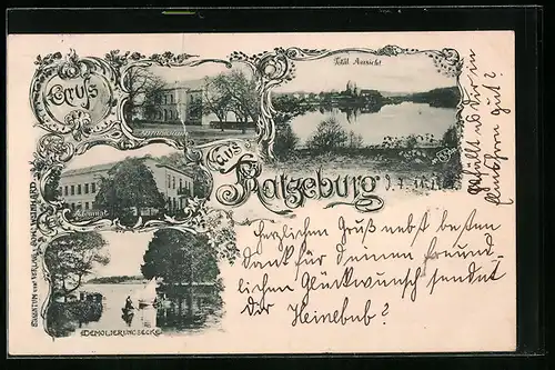 Passepartout-AK Ratzeburg, Totalansicht, Demolierungsecke, Alumnat