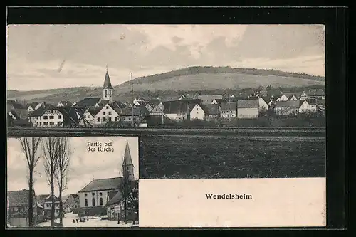 AK Wendelsheim, Partie bei der Kirche, Gesamtansicht