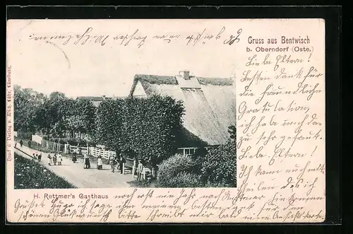 AK Bentwisch bei Oberndorf /Oste, H. Rettmers Gasthaus mit Strasse aus der Vogelschau